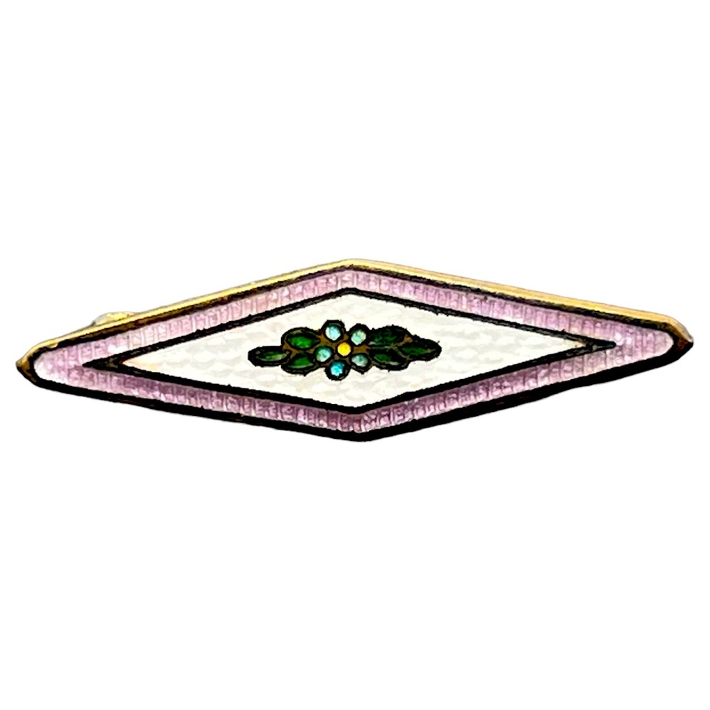 Guilloche Enamel lavender purple flower gold tone Lingerie brooch Pin Art Deco